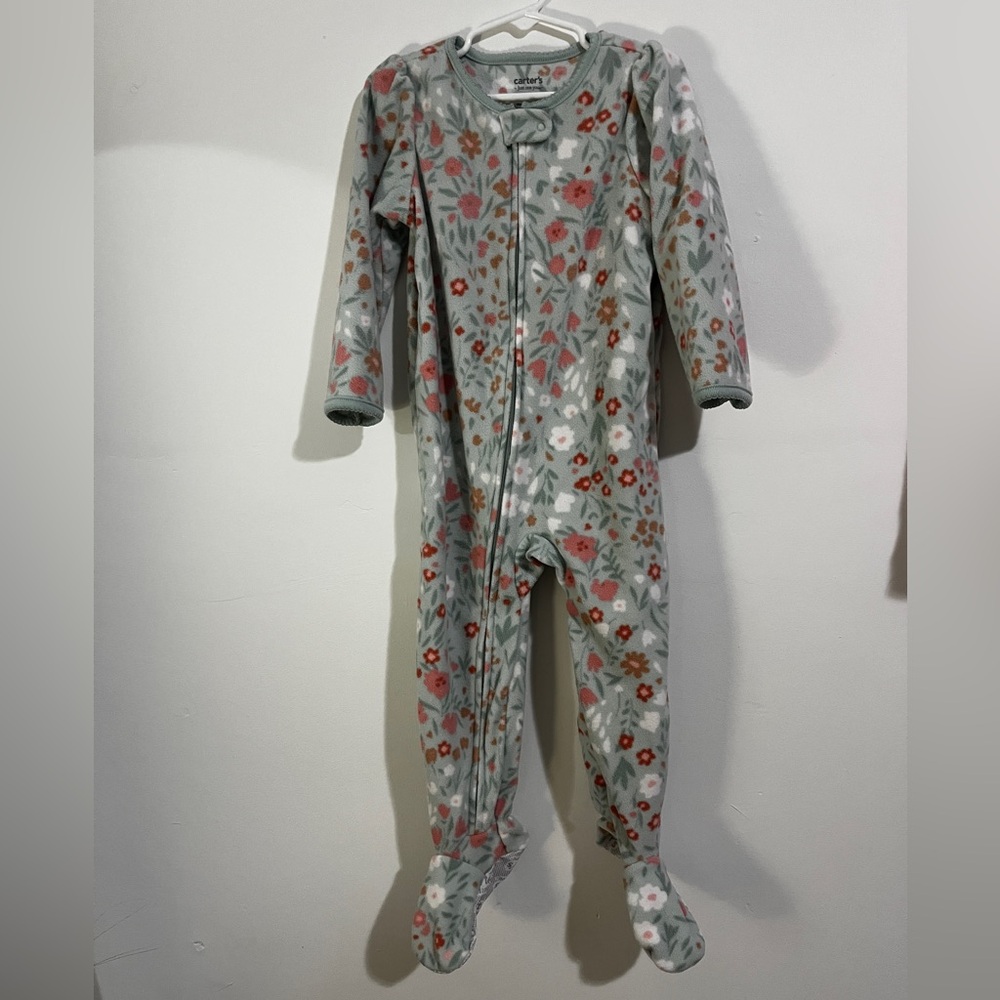 Carter's Floral Footed One Piece - Gray and Pink